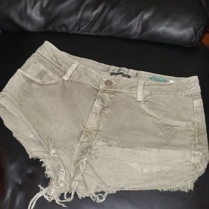 Zara distressed army green demin shorts